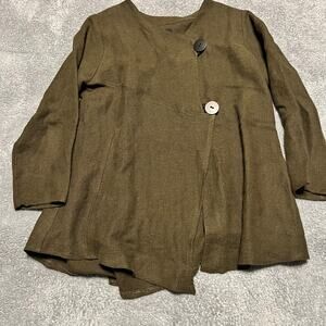 Olars Ulla Women Jacket 100% Linen One Size Green 2 Button Oversized Lagenlook